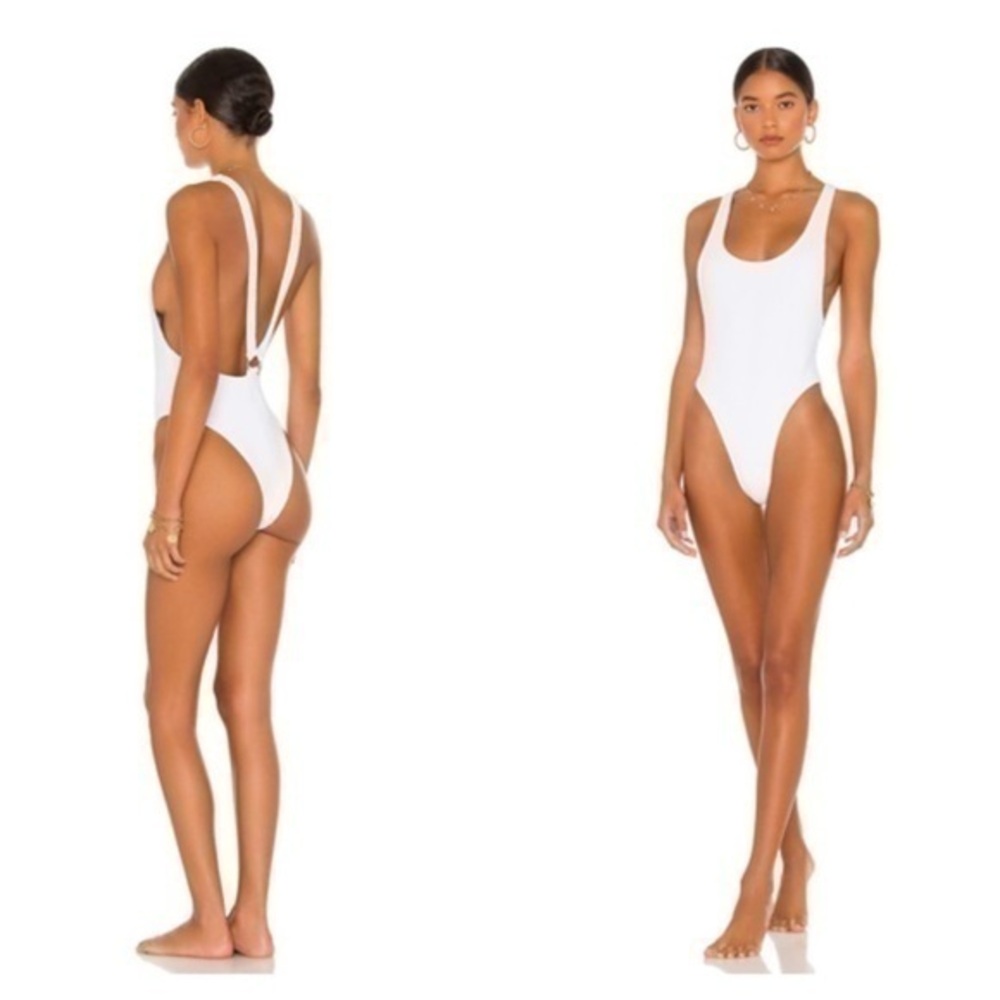 Lovers + Friends Tess Scoop Neck Cheeky One Piece Swimsuit in White Size S